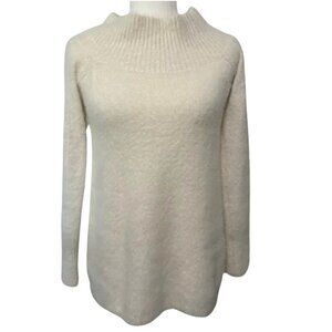 LOFT women's XS EUC ivory wide ribbed neck fuzzy feminine versatile sweater